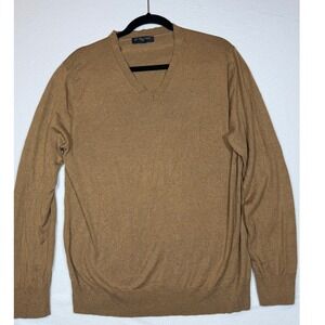 Banana‎ Republic Luxury Mens V-Neck Sweater Camel Brown Silk Cotton Cashmere LG